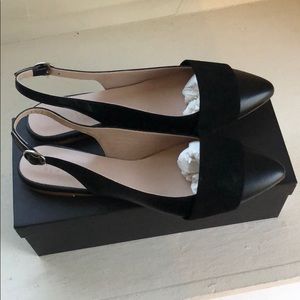 Barney’s New York black leather sling back flats